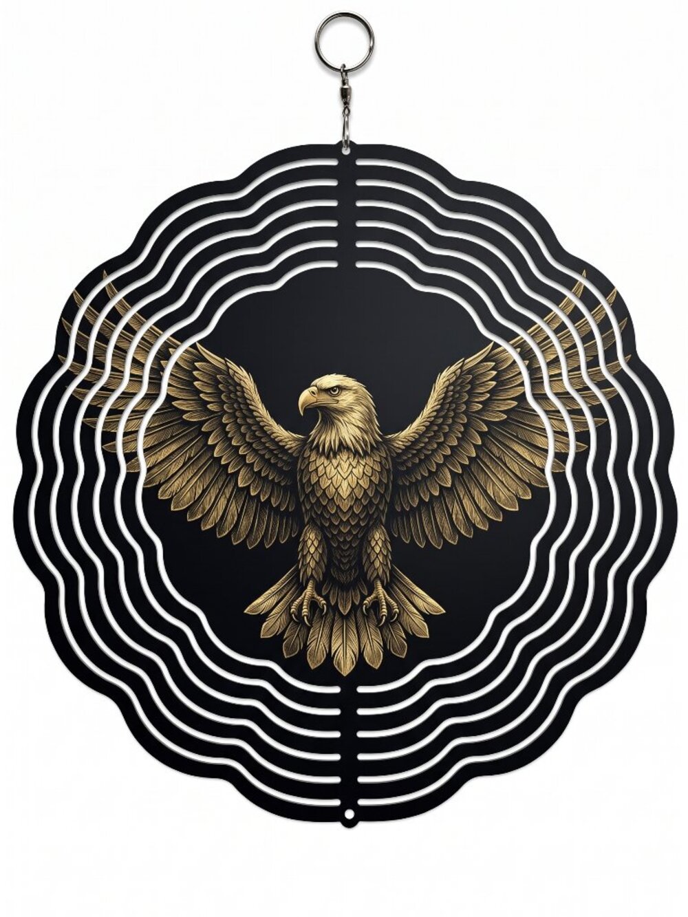 10" Golden Eagle Kinetic Wind Spinner - Black Metal Hanging Garden Yard Decor